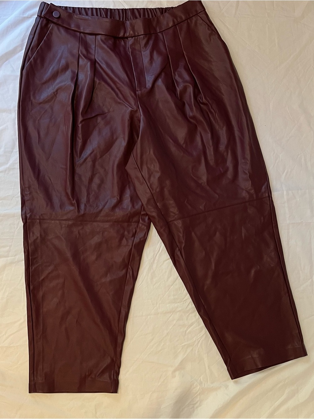 ELOQUII Pleated Faux Leather Tapered Pants 16 Windsor Wine Burgundy NWT